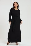 Emma Classic Maxi Long Sleeve Black Abaya Kaftan Belted Cloak Dress With Pockets