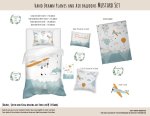 Kids Duvet Set Hand Drawn Planes And Air Balloons Mustard