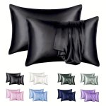2PCS Satin Pillowcase Soft And Smooth Texture Satin Solid Color Envelope Pillowcases Reduce Hair Breakage Prevent Wrinkles