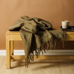 Woollen Blend Blanket Throw Light Khaki