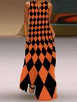 Geo Print Notched Neck With Pocket Dress Casual Sleeveless Maxi Dress For Spring & Summer Women's Clothing