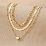 Elegant Layered Heart Charm Snake & Cuban Chain Necklaces Retro Classic Style Fashion Women's Clavicle Chain Jewelry Set