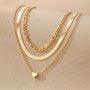 Elegant Layered Heart Charm Snake & Cuban Chain Necklaces Retro Classic Style Fashion Women's Clavicle Chain Jewelry Set