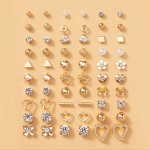 Set Of 30 Pairs Of Love Heart Imitation Pearl Butterfly Design Ladies Gift Simple Exquisite Stud Earrings Set Rhinestone Inlaid