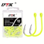 Ftk 50PCS 1BOX Isni Barbed Hooks Stainless Steel Hooks Assorted Sizes Suitable For Trout Carp Bass And All Types Of Water