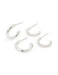 Silver Twisted & Smooth Hoop Earrings 2-PACK