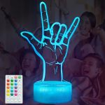 Posshe I Love You Night Light Loving You Hand Sign Lover 3D Illusion Lamp With 16 Colors Changing Timer 4 Flash Modes And Dimmab