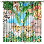 Fblifil Kids Tropical Wildlife Curtains Cartoon Woodland Jungle Elephant Cute Animals For Baby Boys Bedroom Children Nursery Gir
