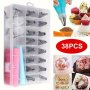 38pcs Stainless Steel Icing & Piping Tips Set With Storage Box 32 Nozzles 2 Converters 2 Flower Nails 2 Pastry Bags For Cake Decorating Cupcake Baking Tools Kitchen Accessories