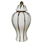 White Ginger Jar With Gold Stripes 22X44CM