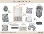 Cot Duvet Bedding Grey Geometric Abstract Set Neutral