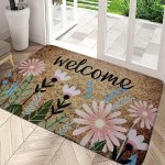 Spring Daisy Welcome Mat - Non-slip Machine Washable Decorative Rug For Kitchen Bathroom Living Room & Entryway - Anti-fatigue P