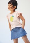 Flutter-sleeved Top - Light Pink & Lemon