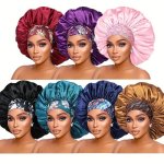 5PCS Satin Sleep Caps For Women High-density Hair Bonnets With Breathable Design Stretchy Wide Band Soft Fabric Ideal For Overni