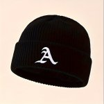 1PC Unisex Classic Brimless Hat With Adjustable Rolled Cuff Simple Letter Pattern Knitted Hat Suitable For Winter Daily Wear