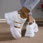 Women's Solid Color Platform Sneakers Lace Up Soft Sole Casual Walking Shoes Versatile Low-top Shoes