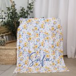 Personalised Fleece Blanket Yellow And Blue Floral