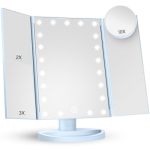 Huonul Makeup Mirror Vanity With Lights 2X 3X 10X Magnification Lighted Mirror Touch Control Trifold Dual Power Supply Portable