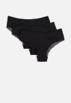 3-PACK Cotton And Lace Hipster Briefs - Black