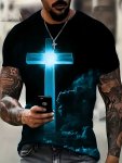 Novelty 3D Cross Pattern Print Men's Crew Neck Short Sleeve T-Shirt Casual Summer T-Shirt For Daily Wear And Vacation Resorts