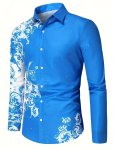 Men's Novelty Floral Print Long Sleeve Lapel Shirt Top Casual Button Up Shirt For Daily Wear And Vacation Resorts Spring And Fal