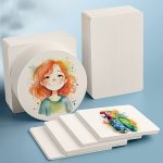 Watercolor Paper 50-PACK - 300GSM Thick Blank Cards For Art Drawing Painting - Assorted Shapes: Square Circle Rectangle - Premiu