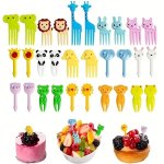 30PCS Animal-themed Disposable Fruit Forks - Colorful Plastic Picks For Parties Picnics & Home Use - Perfect For Bento Boxes & K