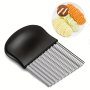 1PC Crinkle Cutter Wavy Chopper Knife Upgraded Stainless Steel Crinkle Knife Safety Kitchen French Fry Chip Cutter Wavy Slicer For Fruit Vegetable Salad Carrot