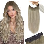 Youngsee Wire Hair Extensions Real Human Hair Ash Blonde Wire Human Hair Extensions Balayage Ash Mix Platinum Blonde One Piece H