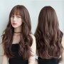 Elegant Women's Full Head Wig With Air Bangs - Long Curly & Straight Synthetic Hair For All Skin Tones