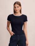 Rosie Tipped Trim Short Sleeve T-Shirt - XL Navy