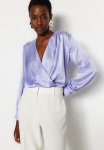 Double Breasted Neck Satin Woven Bodysuit - Lilac