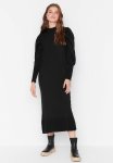 Modest Sweater Dress With Pleated Shoulders - Black