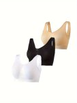 3 Pcs Women's Solid Color Sports Bra Comfortable And Breathable With Beautiful Back Design Suitable For Sports And Daily Life