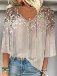 Graphic Print V Neck T-Shirt Casual Short Sleeve T-Shirt For Spring & Summer Women's Clothing