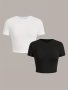 2 Pcs Solid Color Crop T-Shirt Essential Short Sleeve Crew Neck Slim Top For Spring & Summer Women's Clothing