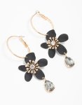Goldair Gold Diamante Flower Hoop Earrings