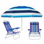 Beach Umbrella And Chair Combo: 2.56M Pattern Beach Umbrella & 7-LEVEL Aluminium Recliner Chair