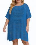 Chalier Swimsuit Coverup For Women Crochet Beach Cover Ups Hollow Out Plus Size Bathing Suit Cover Up Swim Dress Sapphire