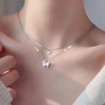Women's Double-layer Necklace With Butterfly Pendant Vintage & Simple Style Elegant Jewelry Accessory