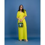 Short Sleeve Satin Formal Dress In Lime - L