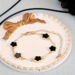 Elegant Ladies Fashion Bracelet With Vintage Style Black Clover And Five-petal Flower Design Rhinestone Inlay Trendy Female Gift