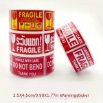 250PCS ROLL Fragile Goods Warning Label English Copper Plate Self-adhesive Sticker Tamper Evident Reminder For Fragile Goods