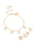 Goldair Gold Pearl Clover & Heart Charms Bracelet