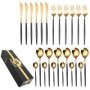 24-PIECE Stainless Steel Branded Black Box Flatware Set Black And Gold