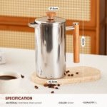 3-STAGE Filter French Press Coffee Maker 1L Silver