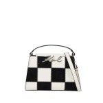 K signature Checkered Top Handle Bag -black white