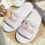 Bridal Party Slippers Set Open-toe With Golden Mint Green And Pink Embroidery Lightweight Plush Cozy Flats Non-slip Soft Sole For Bride & Bridesmaid Wedding