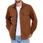 Mens Quilted Shirt Jacket Lightweight Long Sleeve Snap Button Shacket Warm Fall Winter Coat With Pockets Mens Jackets Brown XL