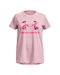 Girls' Ua Tech Print Fill Big Logo Short Sleeve - Pink Sugar Ysm